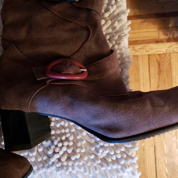 Faux Suede Brown Square Toe Boots 12M *FIRM* - Picture 3 of 8